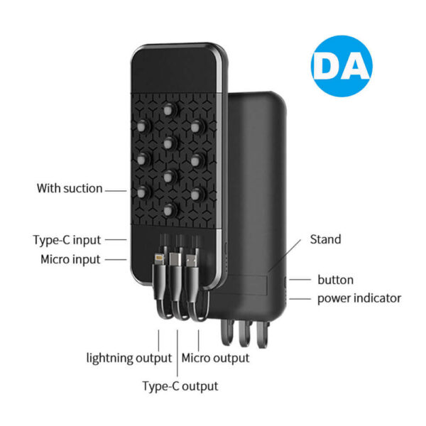 DF-388 multi function slim 3 in 1 built in cable oem 10000 mah lightning input power bank with stand